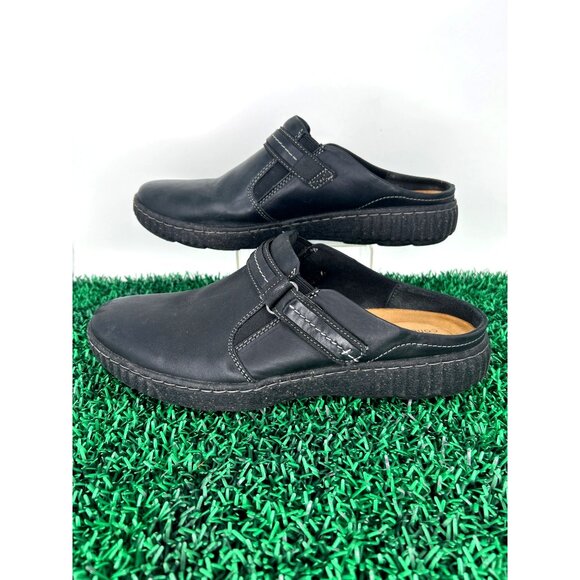 Clarks Womens Collection Black Leather Slip-On Clogs Size 11 With Soft Insole - Picture 2 of 7